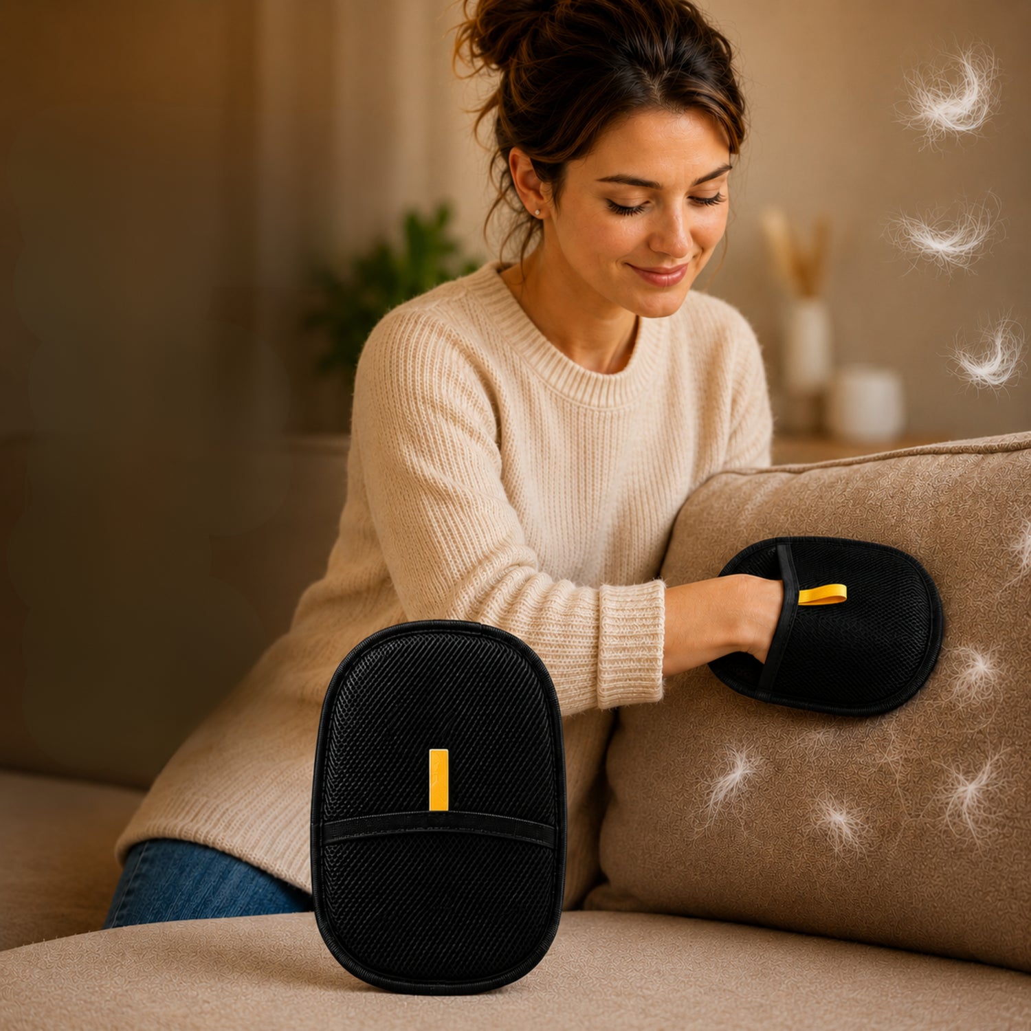 Easy cleaning of pet hair with a reusable glove