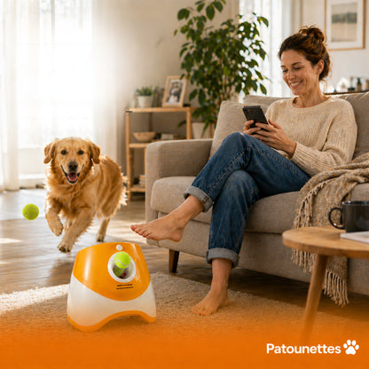 Your dog plays independently with the automatic ball lance from Patounettes