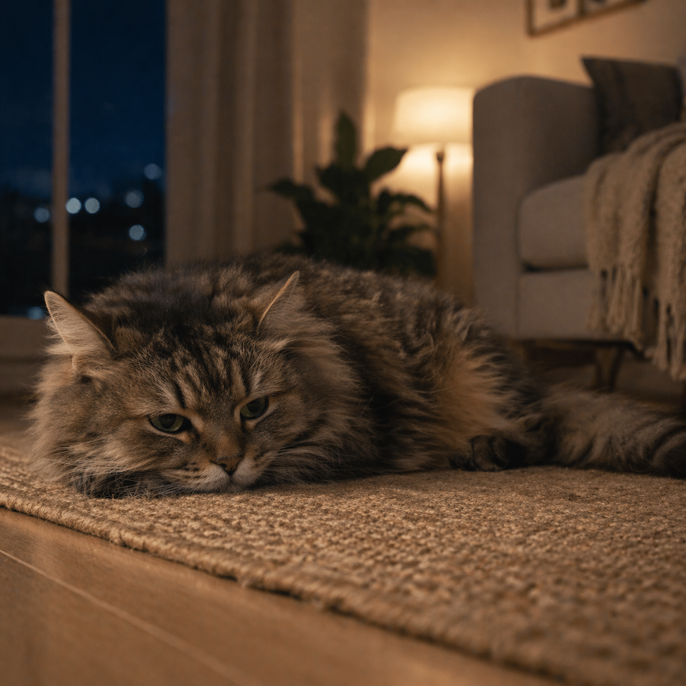 bored, passive cat lacking stimulation with paws