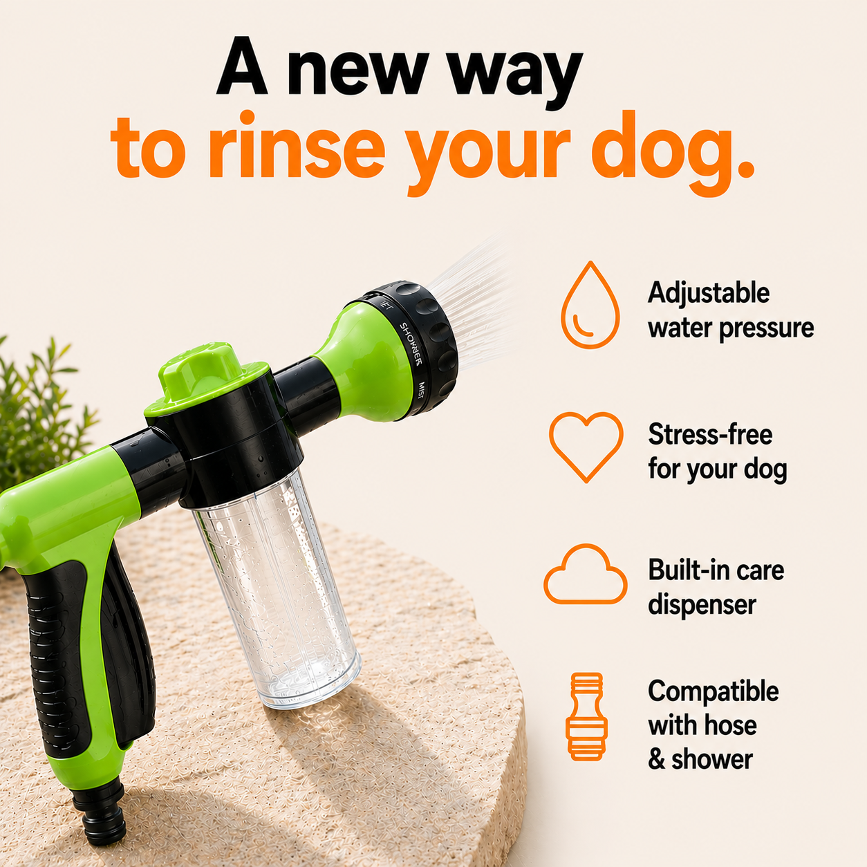 dog shower-rinse-soft-pressure-adjustable-paws.